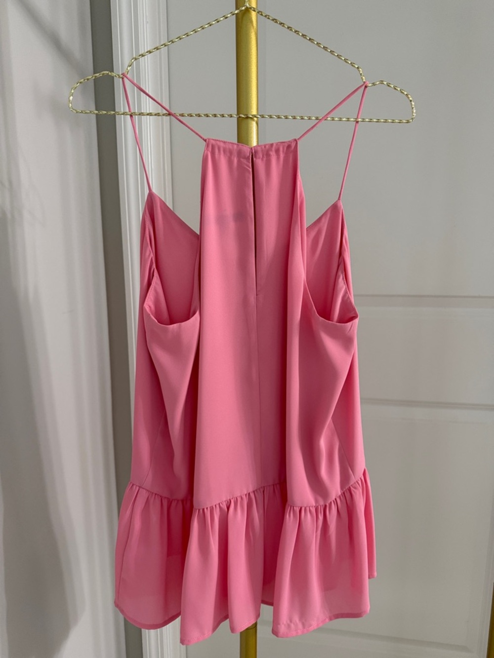 Express Bright Pink Spaghetti Strap Ruffle Dress - Picture 2 of 4